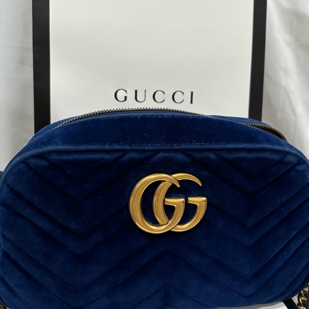 AUTHENTIC Gucci Royal Blue Marmont velvet crossbody bag